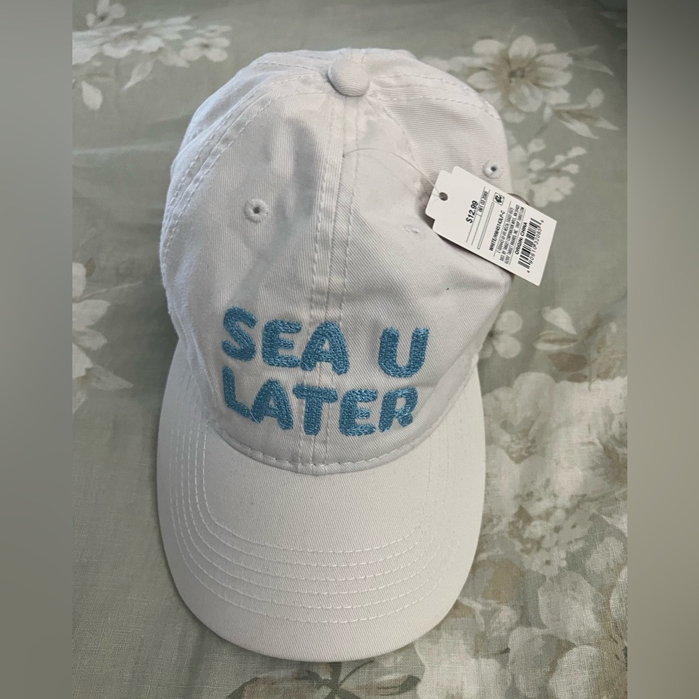New with tags - women’s white adjustable baseball cap - Sea U Later embroidered